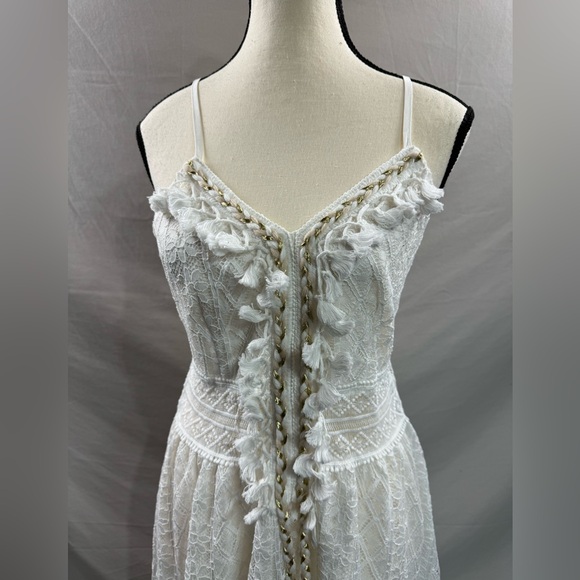 White  Boho Guipure Lace Insert Tassel Detail Cami Dress - Picture 8 of 10